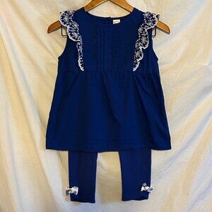 Gymboree Girls Size 12 Blue Belle 2 Piece Outfit Eyelet Capri Leggings Spring